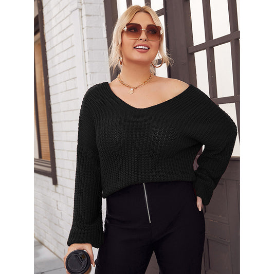 Plus Size Real Shot  Women Clothing V neck Knitted Sweater for Women