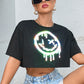 Faccina carina Abbigliamento donna T-shirt da strada a maniche corte riflettente stampata con faccina alla moda