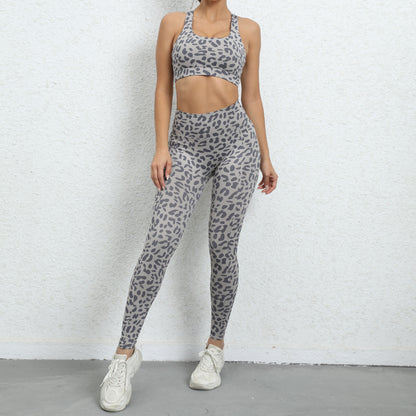 Leopard Print Yoga Clothes Beauty Back Tight Sports Suit Peach Hip Raise High Waist Fitness Suit Women