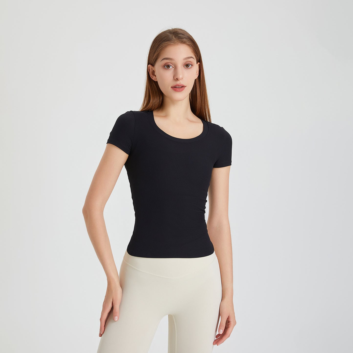 Été à lacets confortable minceur décontracté sport t-shirt femmes Yoga vêtements à manches courtes séchage rapide haut