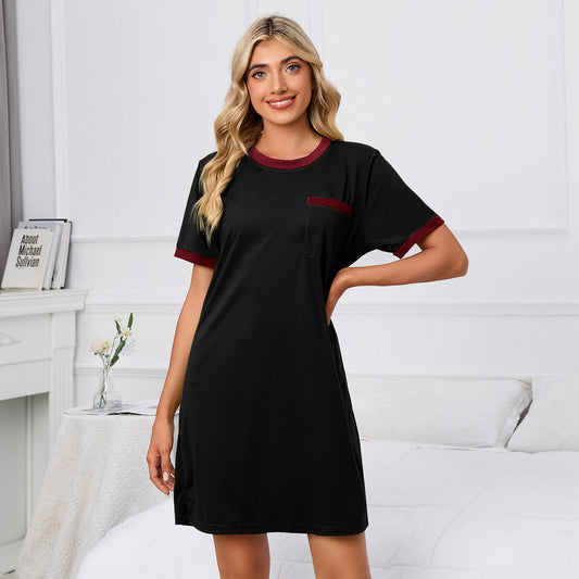 Short Sleeve Solid Color Loose T Shirt Round Neck Pajamas Dress