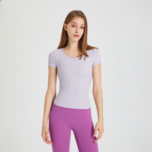 Summer Lace up Comoda maglietta sportiva casual dimagrante Abbigliamento da yoga per donna Top ad asciugatura rapida a maniche corte