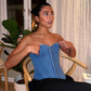 Street Cool Waist Tight Corset Lace-up Vest sexy off-Shoulder Sexy Denim Split Wrapped Chest