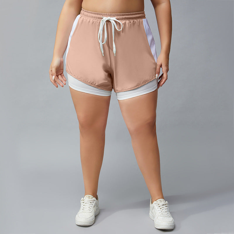 Plus Size Sports Pants Women Loose Quick-Dry Pants Casual Faux Two Pieces Anti-Exposure Running Pants Yoga Fitness Shorts