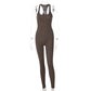 Sleeveless Backless Waist Trimming Jumpsuit Solid Color High Waist Tight Jumpsuit