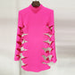 Star Sexy Personalized Hollow Out Cutout Bow Long Sleeve Dress Fluorescent Powder