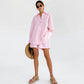 Cotton Linen Pajamas Long Sleeve Loose Shorts Two Piece Suit Outerwear White Ladies Homewear