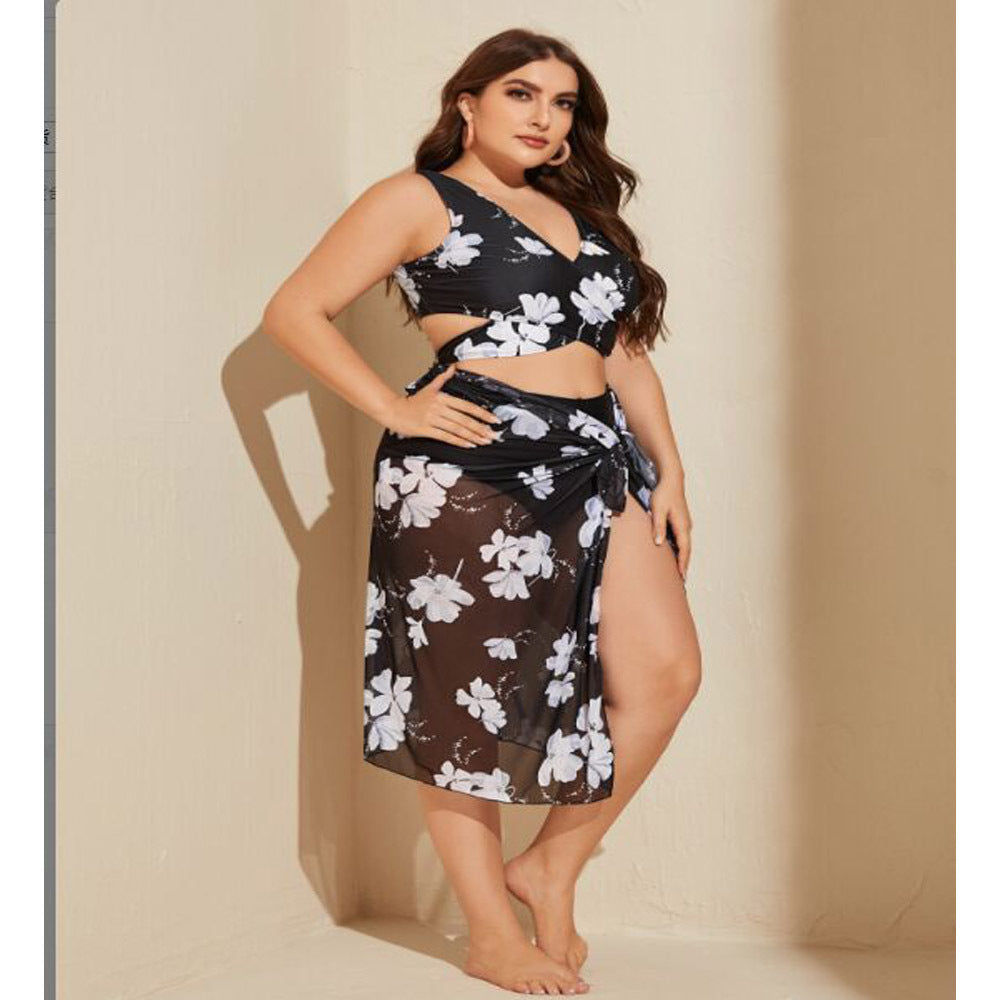 Plus Size New Swimsuit Exclusive Bikini Three-Piece Mesh Split Printed Swimsuit Source