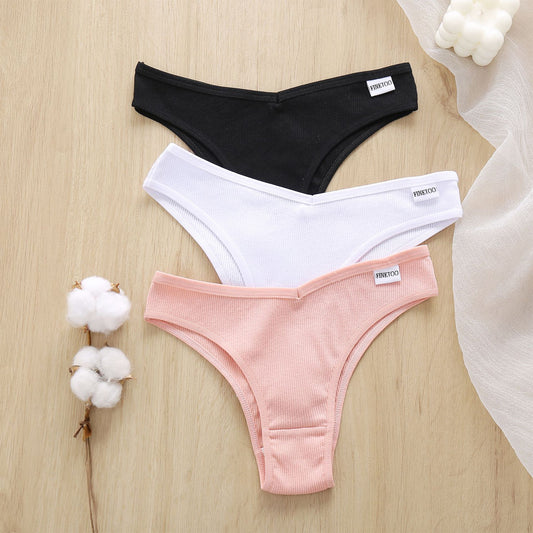 Women T-Back Threaded Cotton Low Waist  Panties Sexy Breathable Comfortable Underwear Briefs