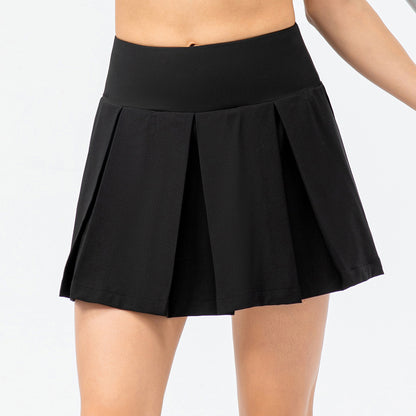 Spring Summer Plaid Exercise Skirt Outdoor Running Tennis Culottes Faux Two-Piece Yoga Culottes Pleated Skirt