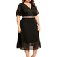 Plus Size Ladies  V-neck Casual Stitching Short Sleeve Large Swing Dress