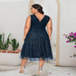 Plus Size Women Clothes Dress Loose Stitching Bronzing Mesh Solid Color Belly Covering  Skirt