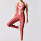 Summer Glossy Bright Color Bronzing Breathable Stretch Tight Sports Fitness Yoga Suit Women