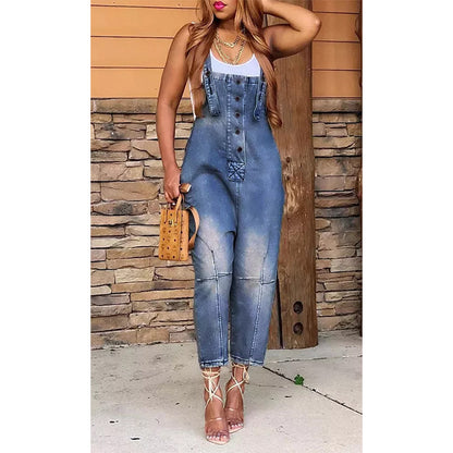 Women Clothing Casual Siamese Suspender Jeans Women