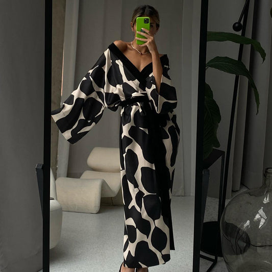 Women  Clothing Satin Pajamas for Women Spring Plus Size 3/4 Sleeve Cool Feeling Nightgown Bathrobe Home Wear for Women