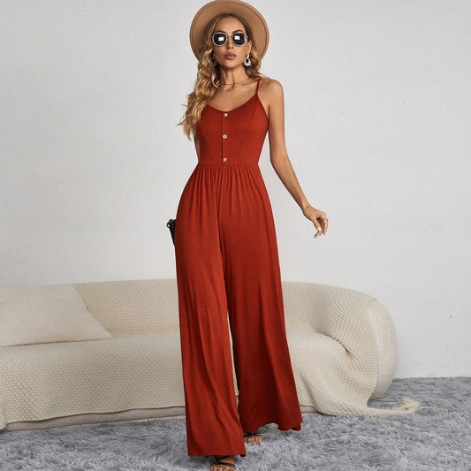 Women Clothing New Summer Jumpsuit Solid Color Casual Pullover Sleeveless Loose Jumpsuit