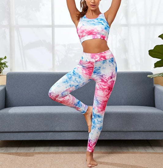 Sport Yoga Abbigliamento donna Tie Dye Pantaloni Gilet Abbigliamento Yoga Tuta sportiva