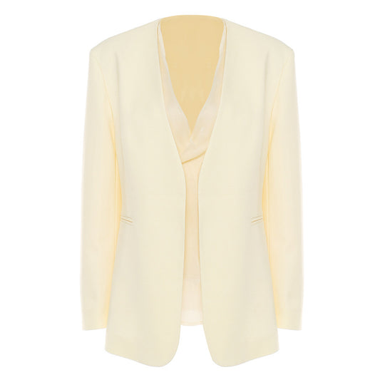 Capable French Soft Light Luxury Color Office Faux Two Piece Blazer Top for Women
