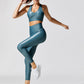 Summer Glossy Bright Color Bronzing Breathable Stretch Tight Sports Fitness Yoga Suit Women