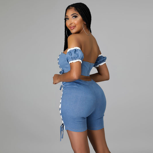 Sexy Hollow Out Cutout Bandage off-Shoulder Slimming Body-Hugging Suit Summer