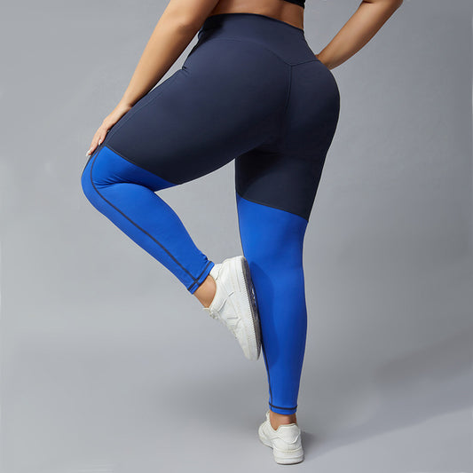 Plus Size Contrast Color Yoga Pants Women Tight Nylon Fitness Cycling Running Workout Pants Quick-Drying Yoga Clothes