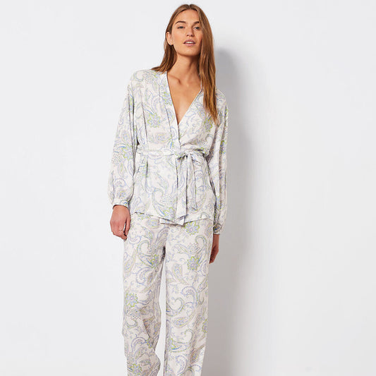 White Printed Loose Comfortable Long Sleeve Trousers Pajamas Two Piece Set Autumn Ladies Homewear