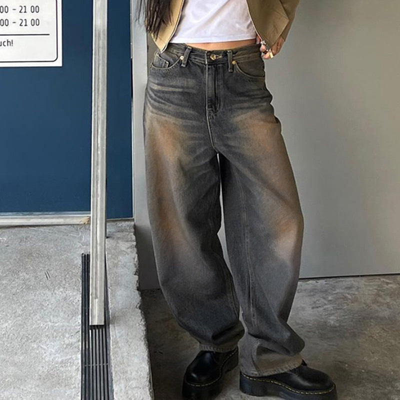 Jeans vecchi lavati dritti a vita alta Pantaloni casual da strada sexy