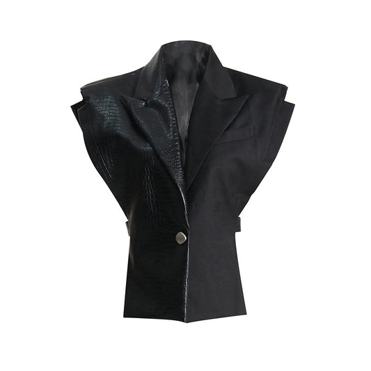 Crocodile Pattern Leather Stitching Blzaer Fabric Vest Personalized Cut Stylish Adjustable Jacket
