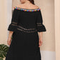 Plus Size Beach Cover-up  Women Clothing Multicolored Tassel Stitching Hand Crocheting Waist Trimming Ruffles off-Neck Dress