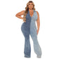 Plus Size Women Clothing New Color Matching Wash Sexy Denim Jumpsuit