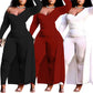 Plus Size Sexy Casual Wrapped Chest Irregular Asymmetric Blouse Pants Solid Color Two-Piece Set