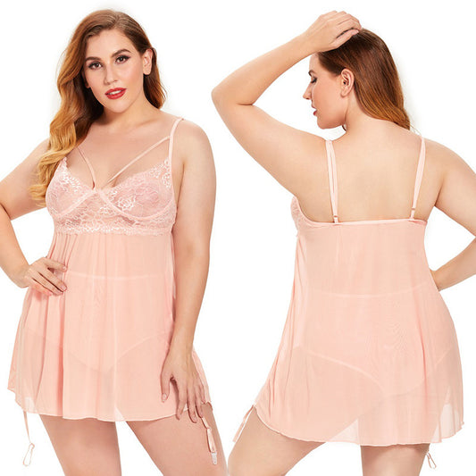 Plus Size Sexy Lingerie Sexy Lace Backless Pajamas Suspender Skirt Sexy Sleepwear