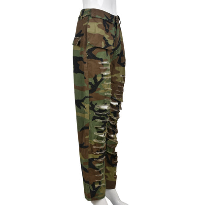 Street Camouflage Sexy Slim Fit Skinny Ripped Casual Pants