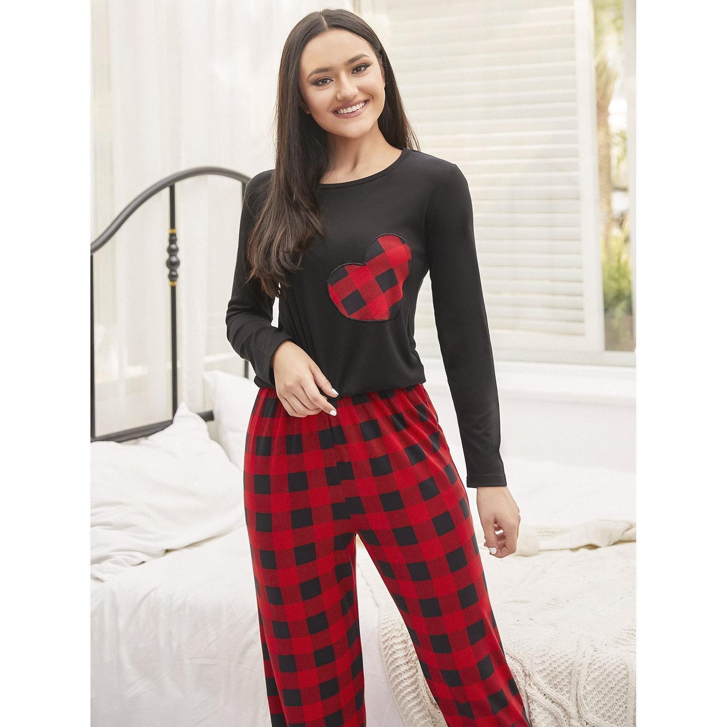 Pajamas Women Autumn Winter Christmas Red Plaid Long Sleeved Homewear Suit Sleepwear