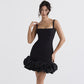Women Sexy Black Slip Dress Party Sexy Backless Square Collar Dress French Dress