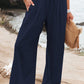Spring Summer Women Clothing Cotton Linen Solid Color Elastic Waist Wide Leg Pants Casual Pants Trousers