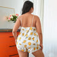 Plus Size Summer Cartoon Yellow Peach Homewear Casual Backless Loose Fitting Loungewear Pantaloncini con bretelle Pigiama da donna
