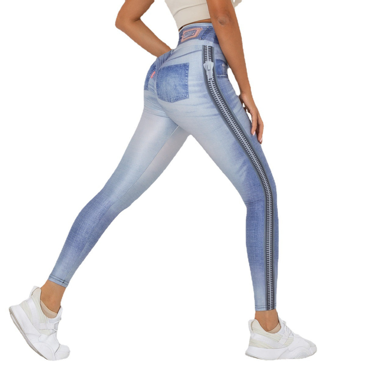 New Digital Printing Denim Blue Tight High Elastic Quick-Drying Yoga Pants Sports Running Fitness Pants for Women