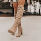 Plus Size Long Boots Women Suede Chunky Heel Pointed Toe Side Zip Solid Color Knight Boots