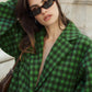 Women Clothing Retro Plaid Wool Short Coat Green Boyfriend Loose Autumn Winter Woolen Coat