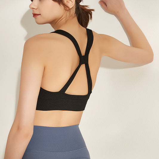 Breathable Comfortable Cotton Yoga Bra Women Double Shoulder Strap Shockproof Beauty Back Running Exercise Vest