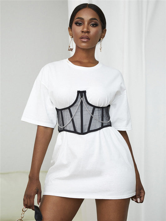 Waist Seal Black Cinched Waist Slim-Fit All-Match Boning Corset Boning Corset Mesh Waist Seal Body Shaping Belly Band