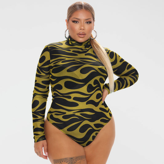 Plus Size Spring Women Clothing Long Sleeve Printing Dyeing Sexy Tight Breasted  Jumpsuit
