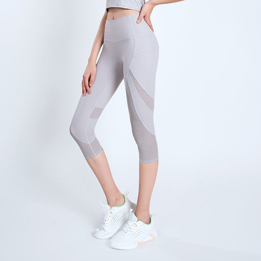 Pantaloni corti in rete Pantaloni da allenamento fitness a vita alta da donna a vita alta Pantaloni da yoga modellanti per le gambe snellenti