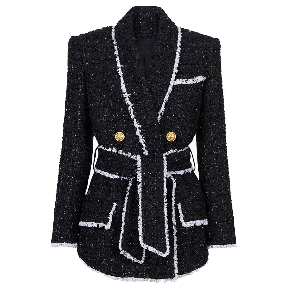 High End Women Tweed Waist Slimming Women Business Shorts Blazer Suit Set