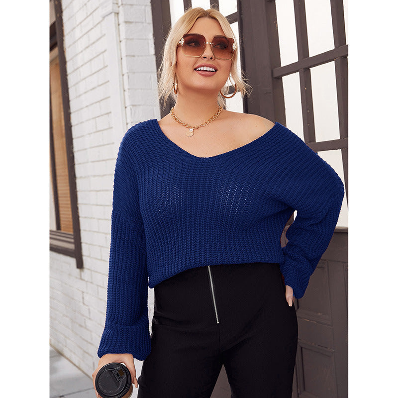Plus Size Real Shot  Women Clothing V neck Knitted Sweater for Women