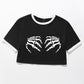 Halloween Women Clothing Casual Skull Hand Print Short Sleeve Sexy T shirt
