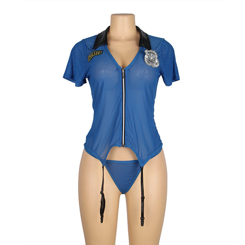 Plus Size Passion Free Pajamas Women Role Play Police Uniform Sexy Seduction Sexy Garter Suit