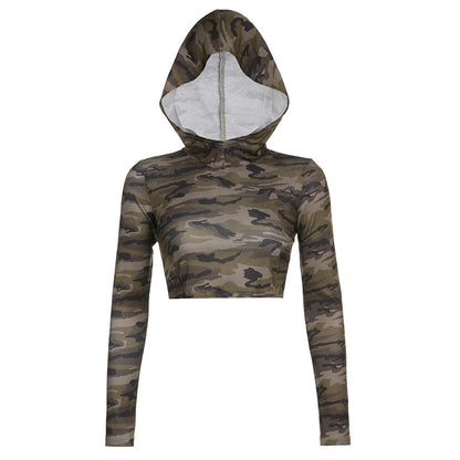 Felpa con cappuccio Camouflage Agent Slimming Top Personality Fried Street Tight Back Hollow Out Cutout