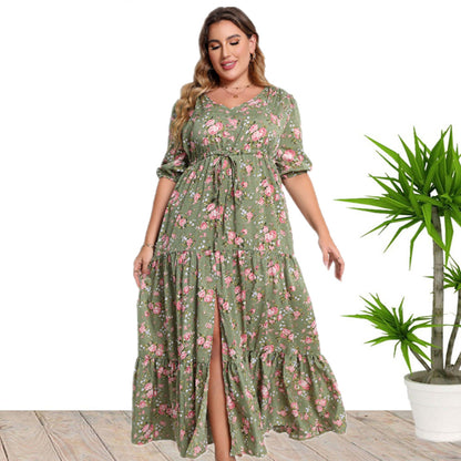 Plus Size Women Clothing Summer Bohemian Print Loose Dress